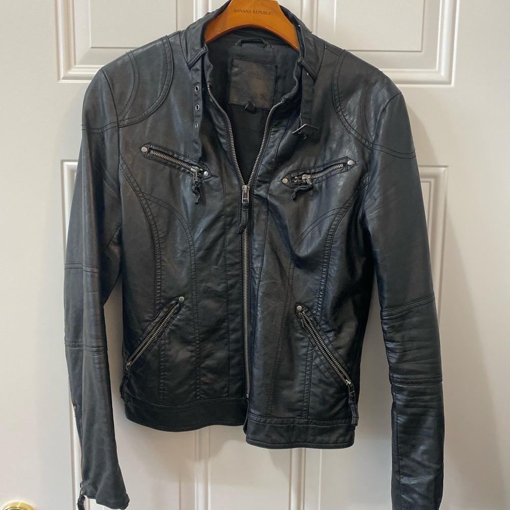 Faux-leather moto jacket